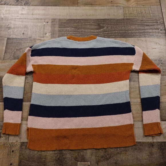 Madewell Thompson Pocket Pullover Sweater in Rainbow Stripe Heather Fawn Small - Picture 7 of 9